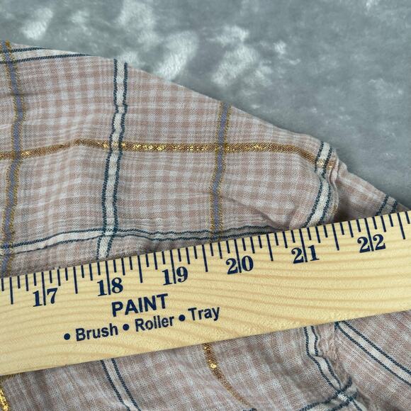 Free People Top Women XS Break My Stripe Plaid Oversized Pale Pink Gold Metallic - Picture 10 of 16
